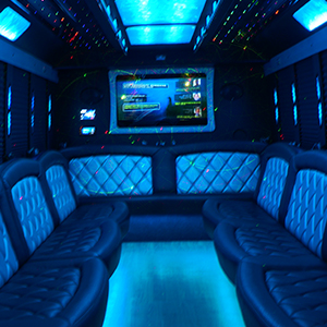 Comfortable seats in a party bus